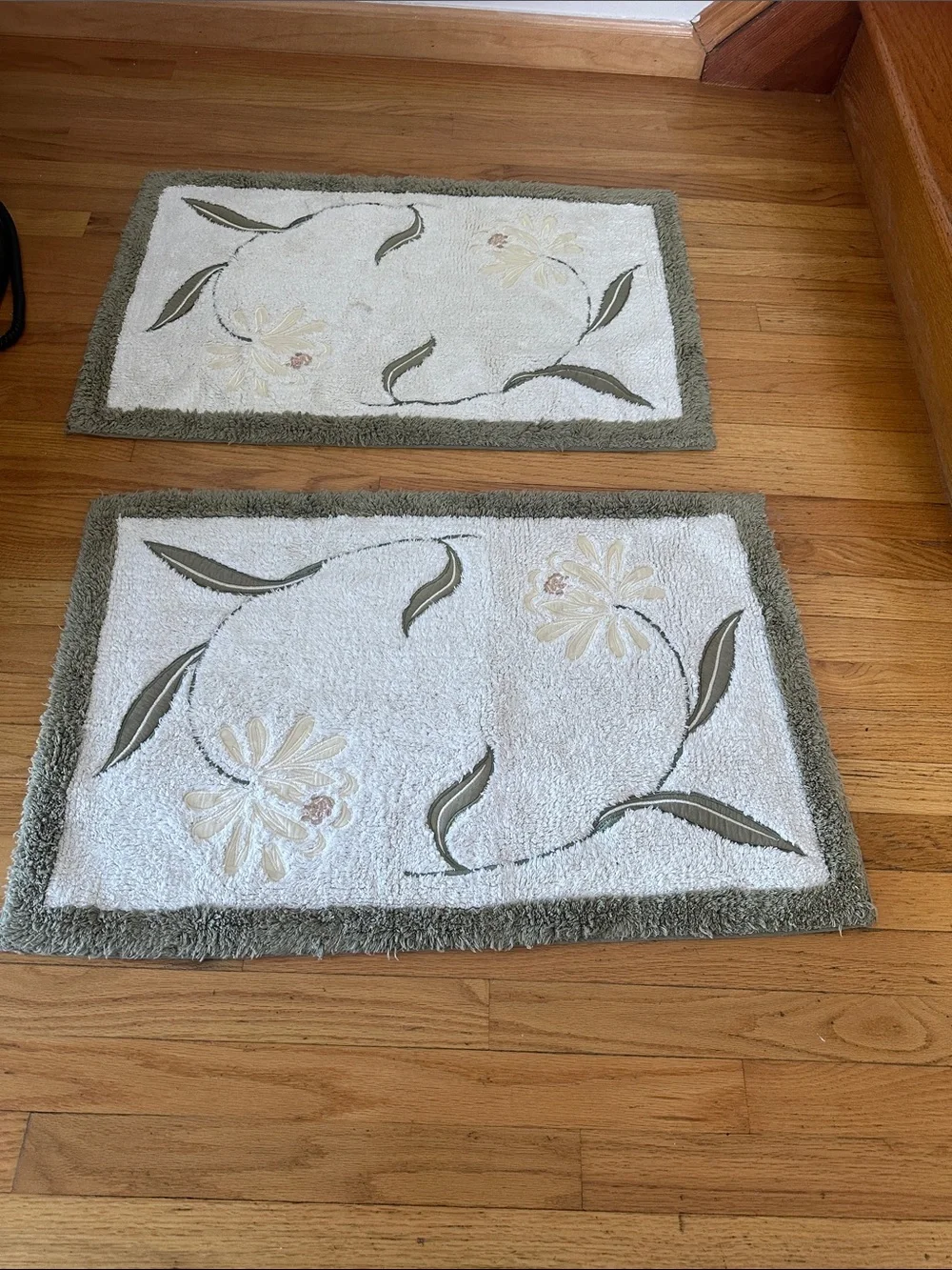 Floral Cream & Sage Bath Rug (30 x 20 IN)Set - 2 Pieces